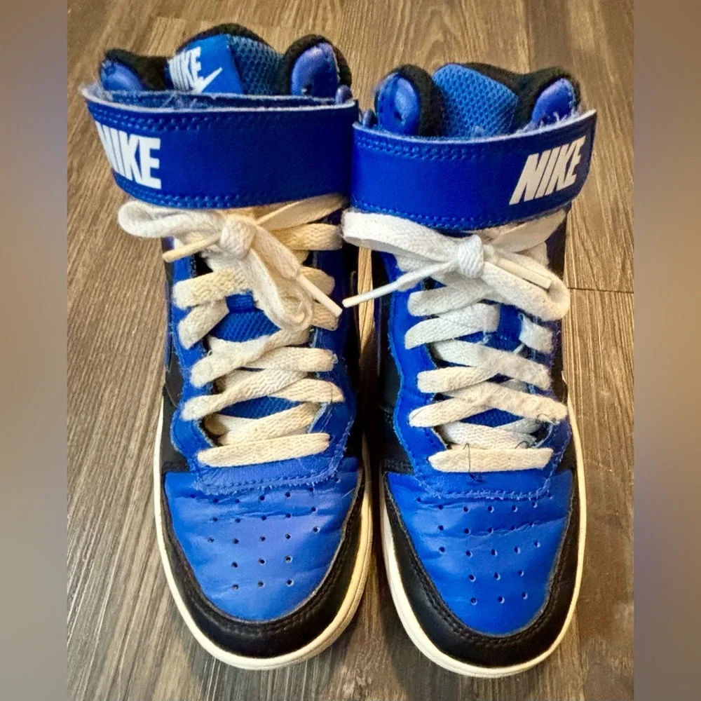 Nike Court Borough 2 Mid Black Game Royal Big Kids Size 4.5Y‎ Shoe
